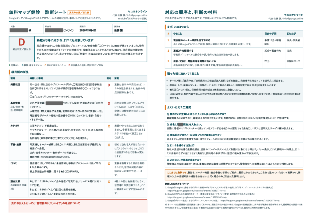 無料マップ健診シート